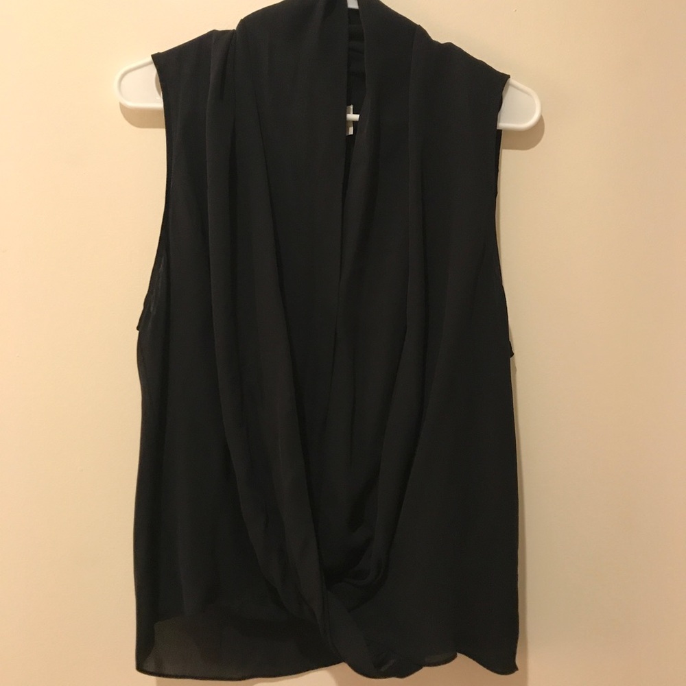 Front snap, black, slightly sheer dressy top.